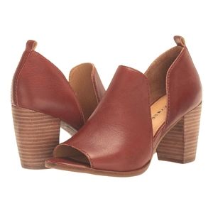 Lucky Brand Brown Open-Toe Block Heel Booties